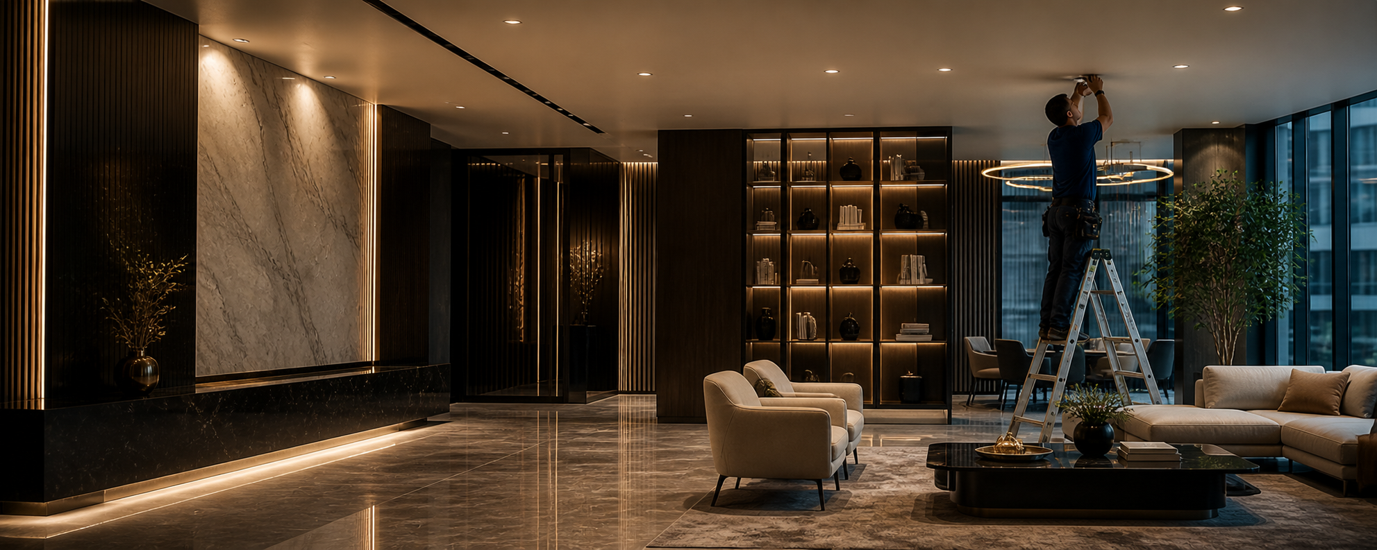 Luxury interior fit-out — premium lobby space with professional finishing work